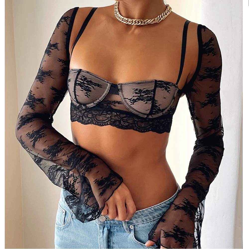 White Fox lace long sleeve bralette